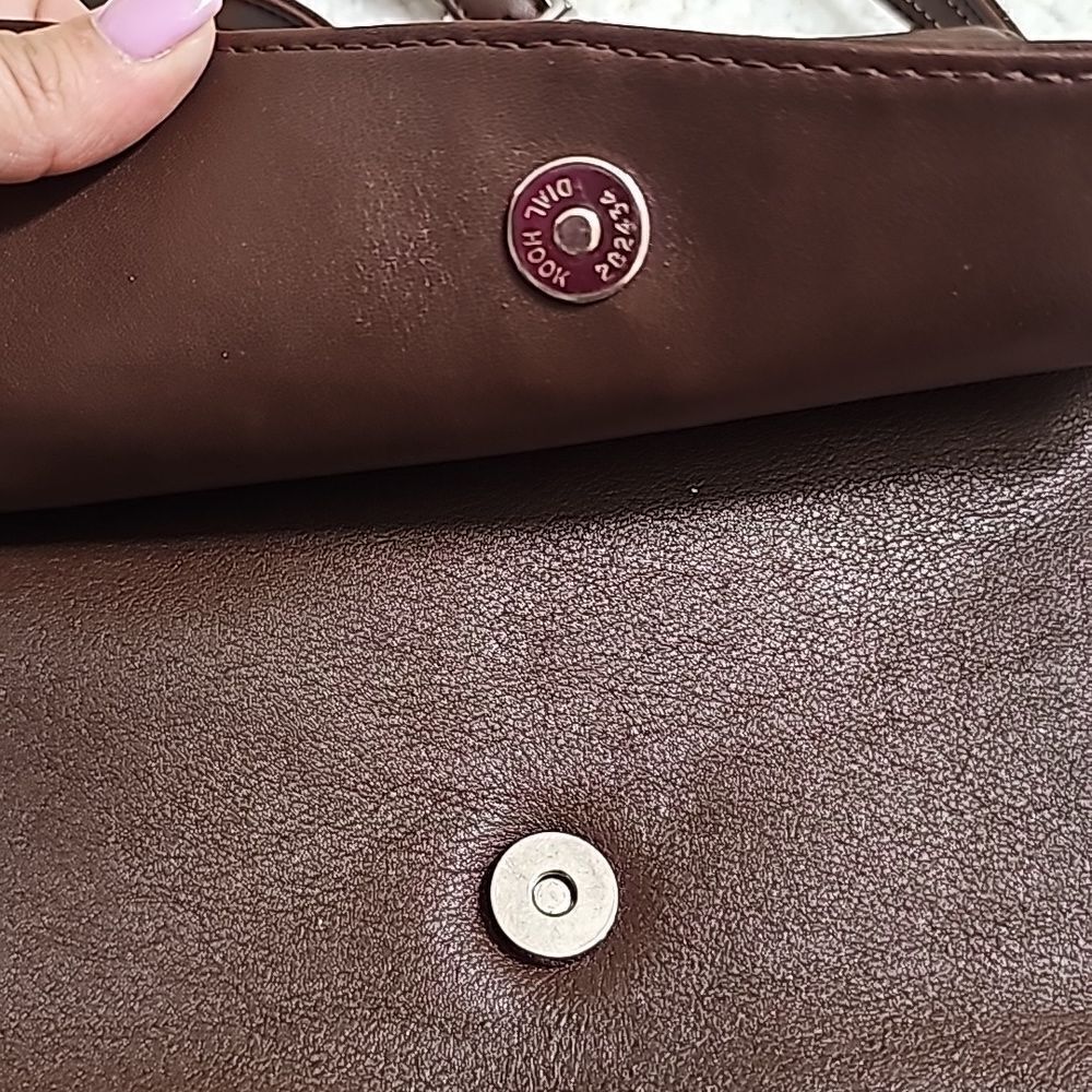 Charter Club Brown Leather Flap Over Shoulder Bag - Picture 6 of 9